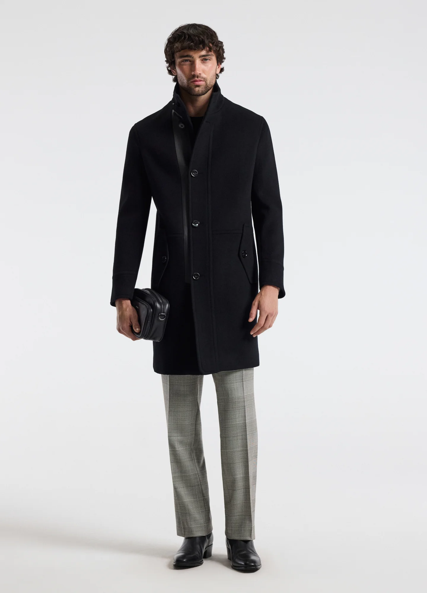 Wool Funnel Neck Coat Black - Image 2