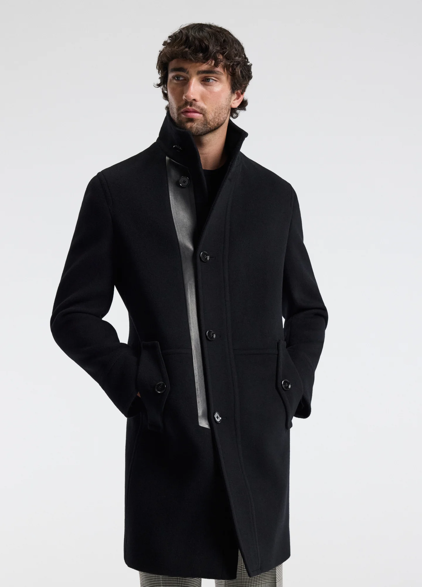 Wool Funnel Neck Coat Black - Image 3