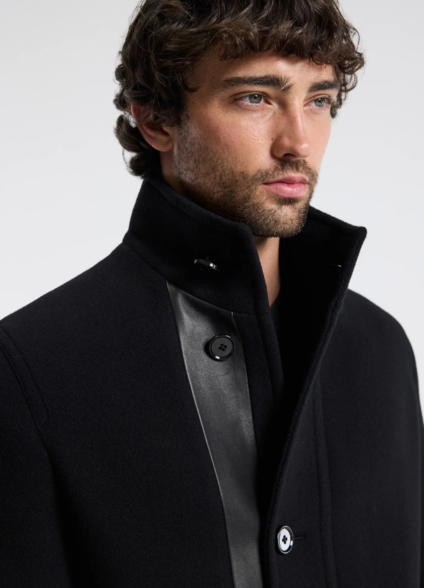 Wool Funnel Neck Coat Black - Image 4