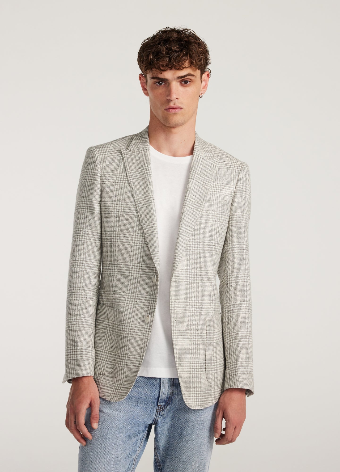 Wool Linen Check Blazer Silver - Image 3