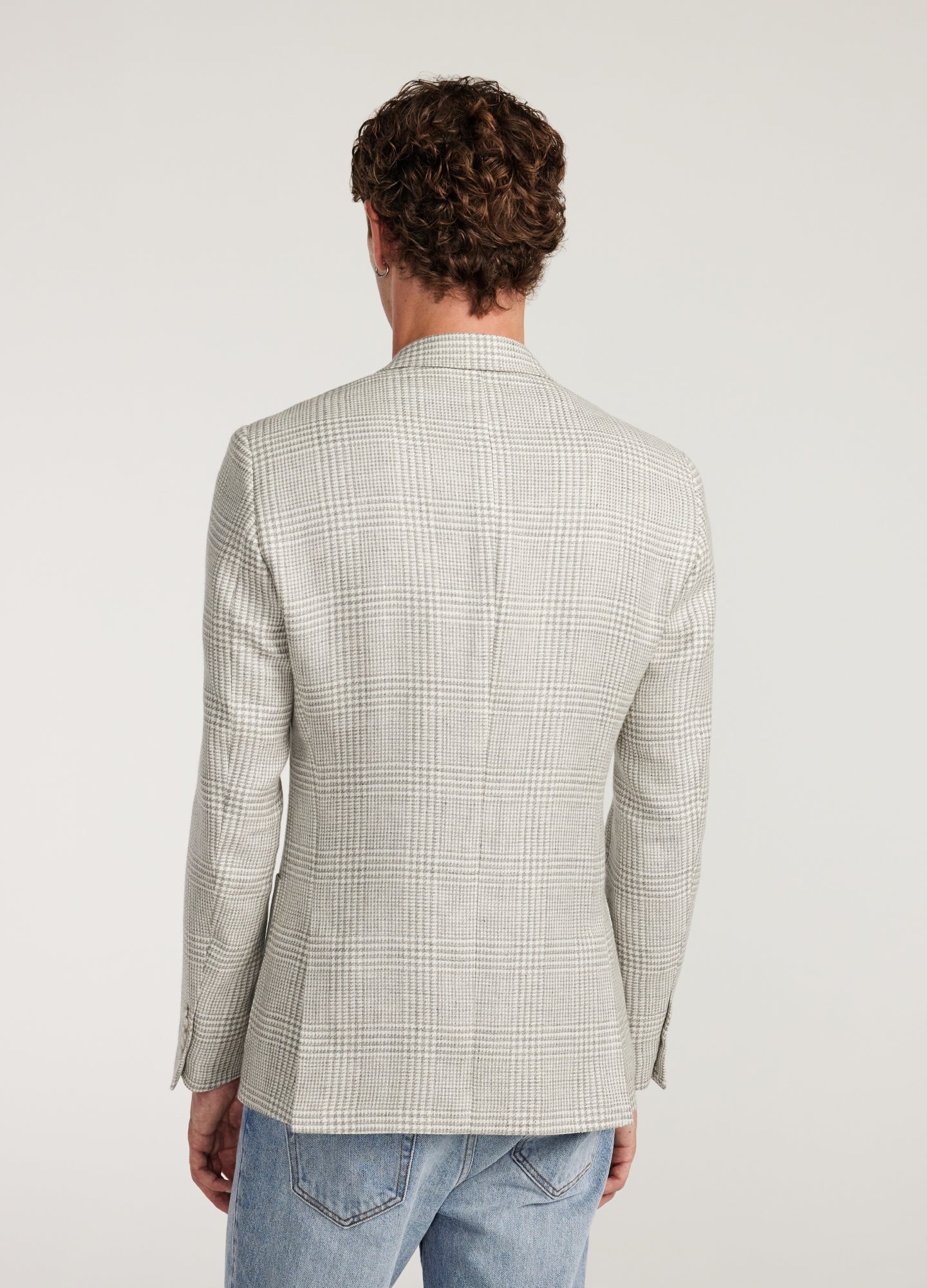 Wool Linen Check Blazer Silver - Image 5