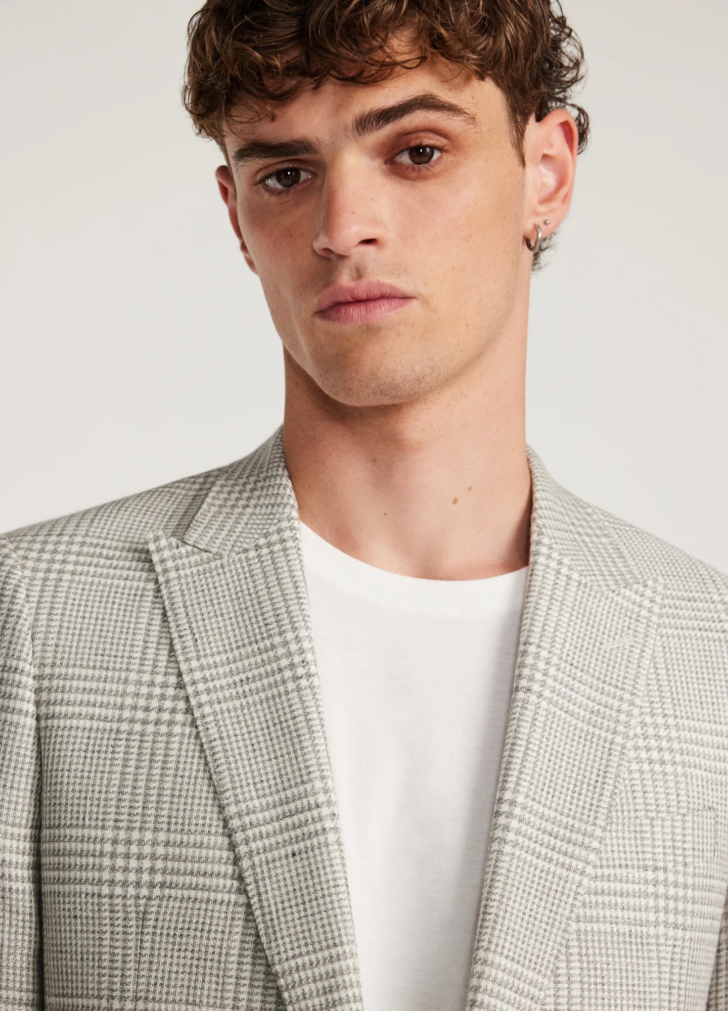 Wool Linen Check Blazer Silver - Image 8