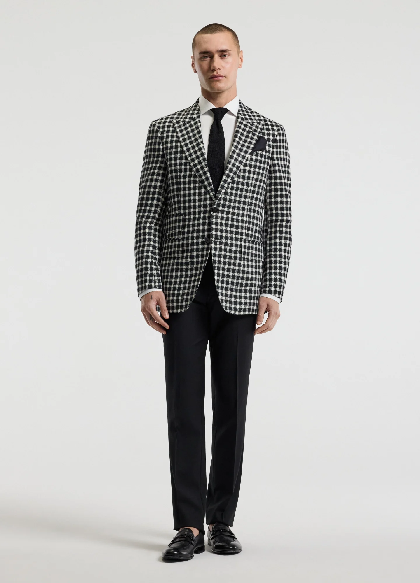 Wool Silk Linen Check Blazer Black - Image 2