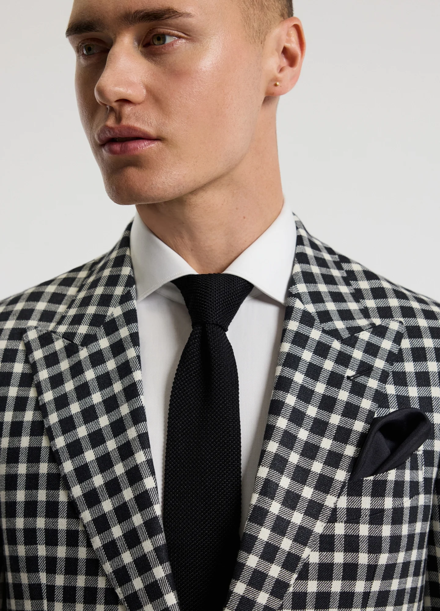 Wool Silk Linen Check Blazer Black - Image 4
