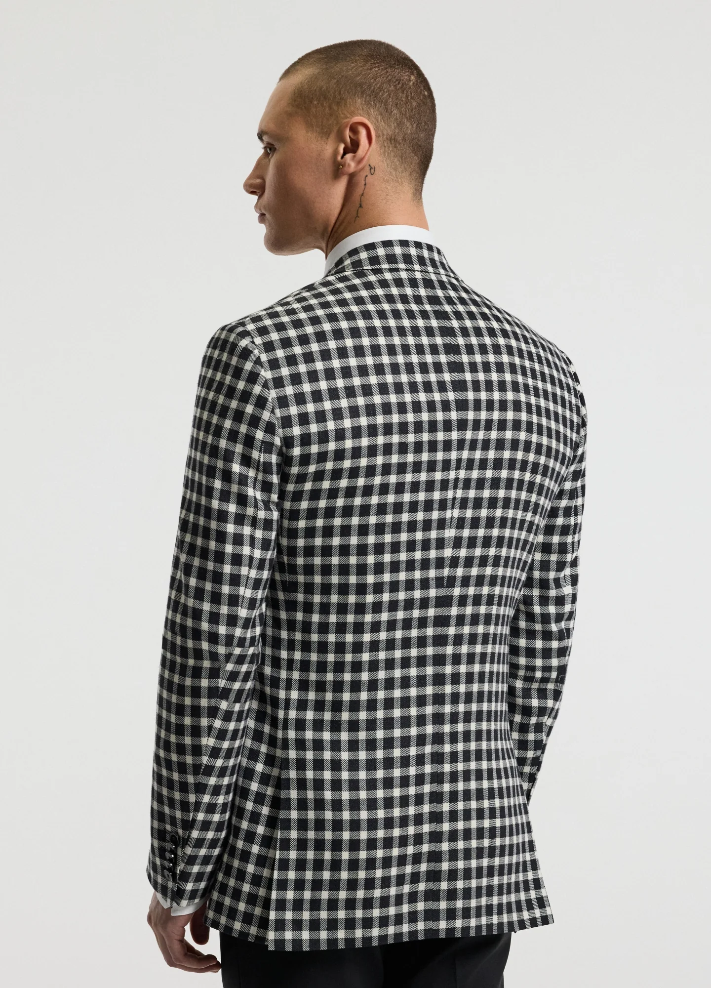 Wool Silk Linen Check Blazer Black - Image 5